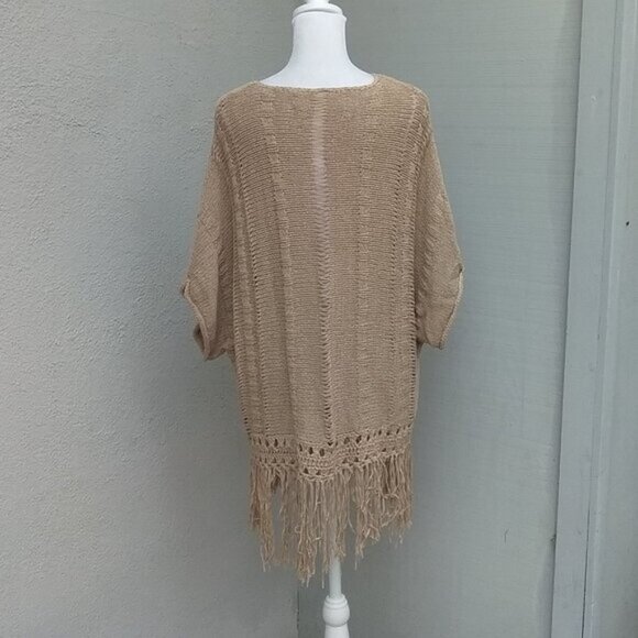Gragham & Spencer Sweater Women's Med Tan Beige Fringe Pullover Bohemian - Picture 7 of 9